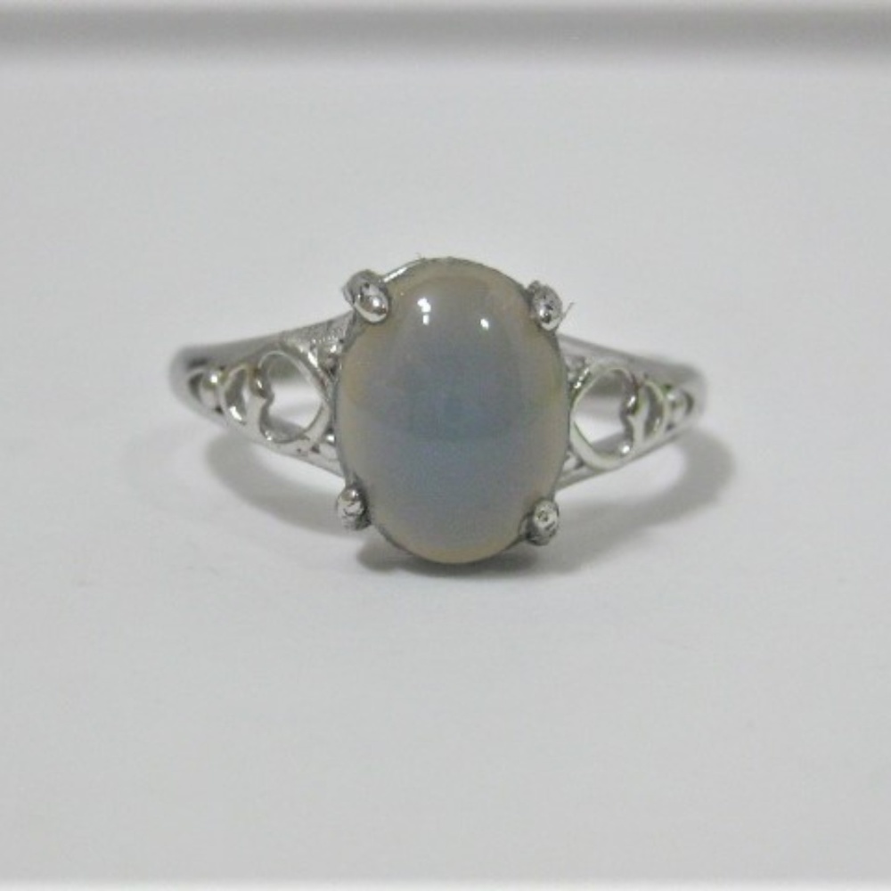 Gray agate solitaire silver ring